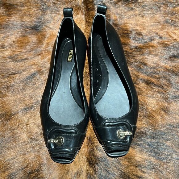 Fendi Black Jelly/Black Embellished PeepToe Ballet Flats Size 38/7-7.5.  B73 - Picture 2 of 11
